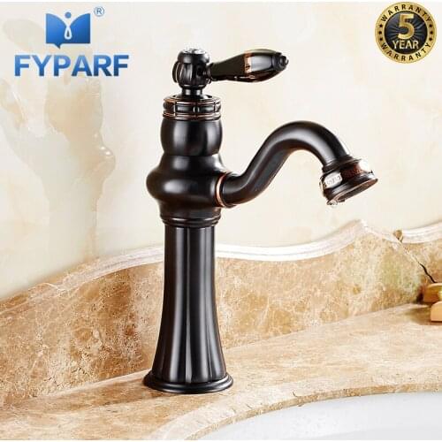 FYPARF Bathroom Sink Faucet Single Handle Water Tap Bathroom Basin Mixer Deck Mounted Oil Rubbed Bronze Vessel Sink Mixer Crane