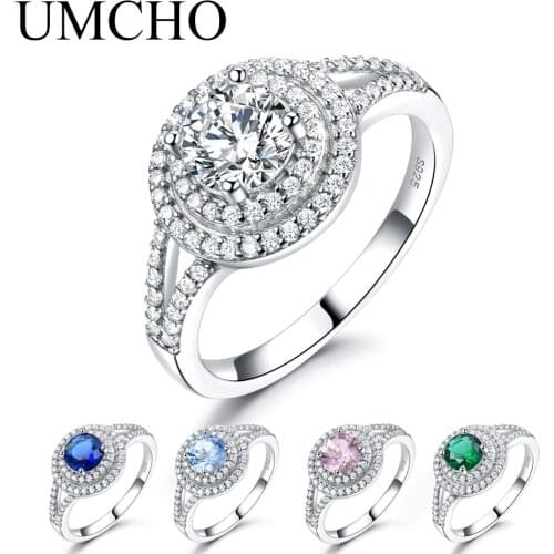 UMCHO 925 Sterling Silver Rings Customizable Colorful Gemstone Jewelry For Women Trendy Wedding Anniversary Gift