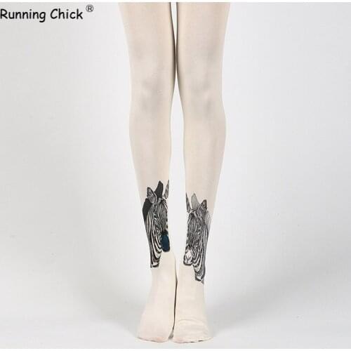 RUNNING CHICK Zebra Head Print Pantyhose Women Wholesales
