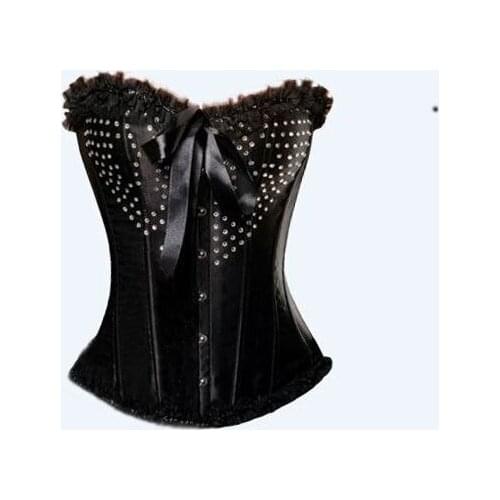 New Style Black Strapless Lace Trim Corset With Rhinestone Women Slimming Corset