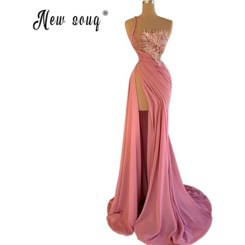 Hot Pink Evening Dresses Mermaid Long High Side Split Prom Dresses Woman Party Night Long A-Line Beaed Peated Gown For Wedding