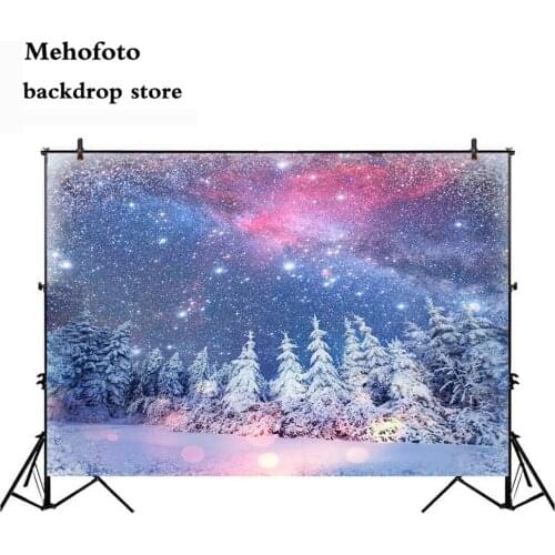 MEHOFOTO Winter Glitter Star Sky Photo Background Wonderland Snow White Tree Photography Backdrop Party Decoration 181