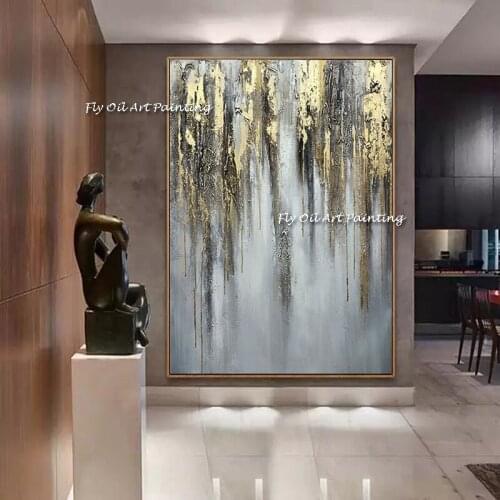 100% Handmade Oil Painting Abstract Golden Simple Pretty Canvas Wall Art Picture For corridor Aisle Modern Home Decor