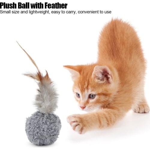 12Pcs Portable Pet Plush Ball with Feather and Catnip Cat Playing Toy White Gray Brown