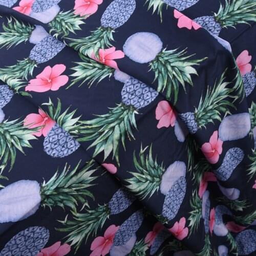 140CM Wide 14MM Pineapple Print Dark Blue Silk Crepe De Chine Fabric for Summer Dress Shirt Scarf H010