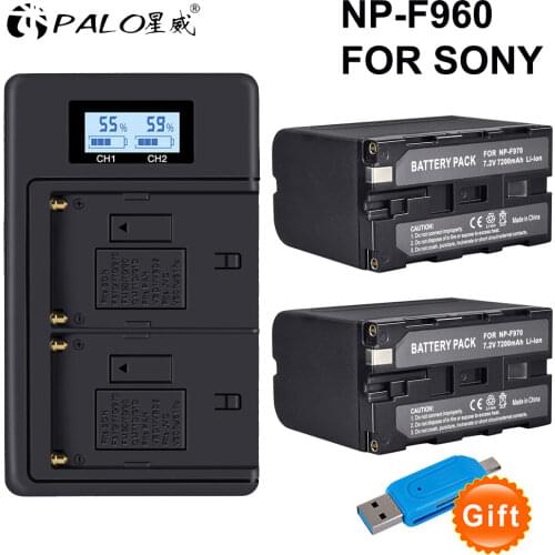 2Pcs 7200mAh NP-F970 NP F960 F970 Power Display Battery +LCD Dual digital camera Charger for SONY F930 F950 F770 F570 CCD-RV100