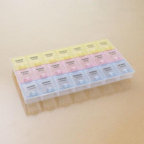 2pcs21GridClaer Plastic Pill Box 7Days Weekly Tablet Plastic Pill Box Holder Medicine Storage Organizer Case Container Splitter