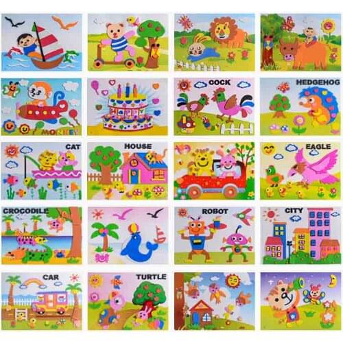 Handmade 3D Children Puzzle DIY Foam Mosaic Stickers Art EVA Cartoon Crystal 3D Sticker Creative Educational Toys For Kids