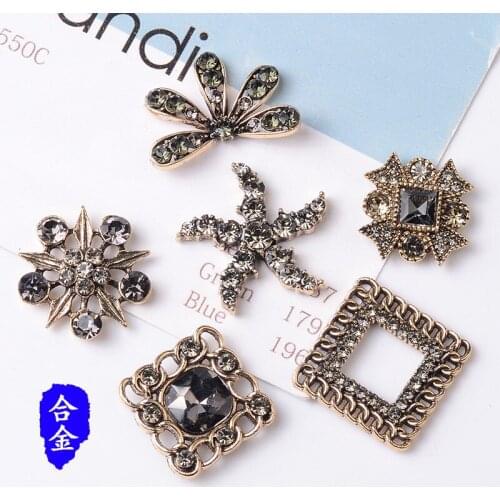 50pc Anti-Gold color Alloy Material Crystal/Pearl Flower Star Shape Charm For DIY Clothing/Hair Wedding Handmade Jewelry Making