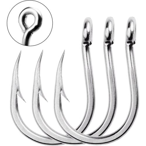 50pcs Fishing Hooks 1/0#-13/0# Offset Sport Circle Fishing Hook Chemically Sharpened Black White Color Stainless Steel Fishhooks