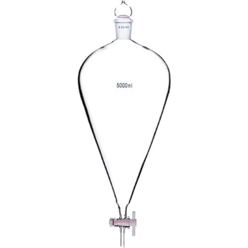 5000ml,24/40,Lab Glass Pyriform Separatory Drop Funnel,PTFE Stopcock,5 Litre