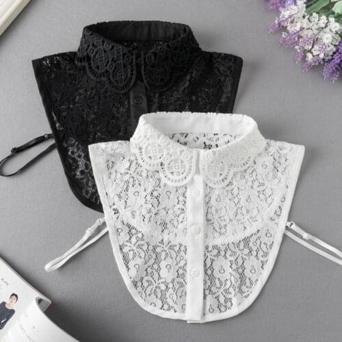 White Lace Floral Hollow Fake Collar Half Shirt Ladies Shirt False Collar Woman Detachable Collar Lapel Faux Col Tie