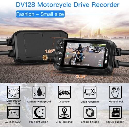 Blueskysea DV128 Motorcycle GPS Camera Full HD Dash Cam 1080P Dual Moto DVR 2.7" LCD Waterproof Loop Recording Sport Camera