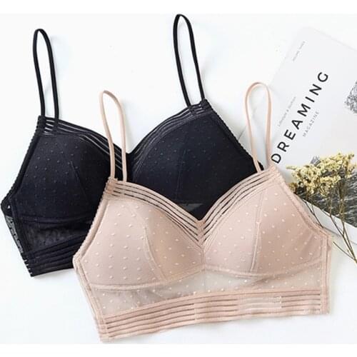 New Sexy Low Back Bralette Ladies U Backless Invisible Lace Bra Polka Dot Mesh Ultra Thin Underwear Women Lingerie Tank Top Bras