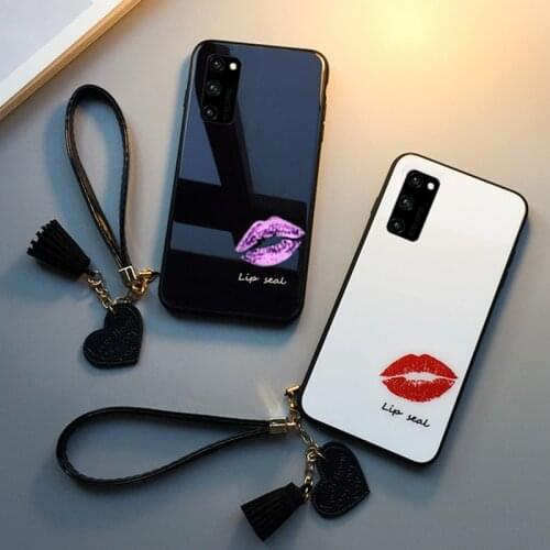 For OPPO A52 A72 A92 A92S A81 A91 A41 A1K Case Free strap Sexy lip print Hard Tempered Glass Cover For OPPO A52 A72 Casing