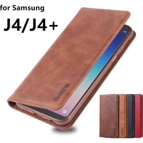 AZNS Case for Samsung Galaxy J4 J400F/G J4+ Plus J415F 2018 magnetic attraction PU Leather Case J4 Wallet Case