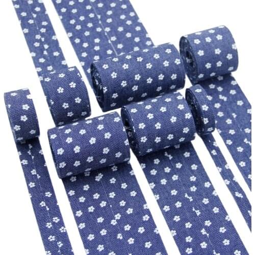 David accessories 5yards/roll Denim Layering Cloth Ribbon DIY Bow Sewing Material Printed Cotton Ribbons Home Decoration,5Yc8158