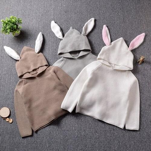 2020 Winter Kids Boys Girls Long Sleeve Rabbit Ear Knit Hooded Sweater Children Clothing Baby Kids Boys Girls Pullover Sweaters