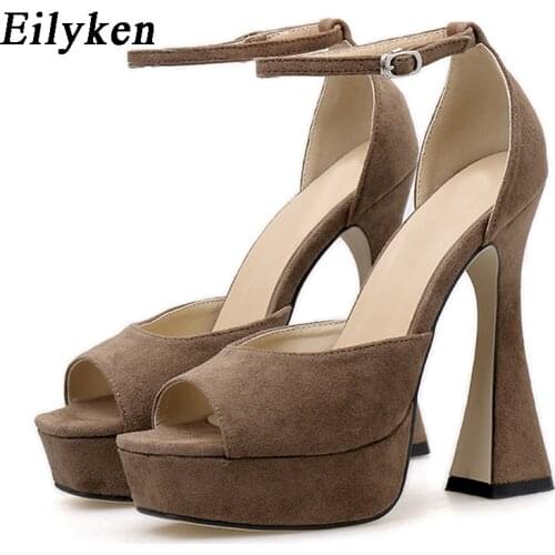 Eilyken Summer Sexy Sandals Open Toe Platform Thick Heels Woman Shoes Rome Style Leather Buckle Runawy Dress Heels Sandal