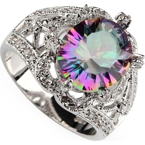 Fleure Esme Luxury best sell Wedding rings Jewelry for women dropshipping Rainbow Cubic Zirconia Rhodium Plated R3290 size 6 7 8