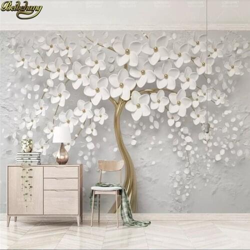 Beibehang Custom photo wallpaper mural modern beautiful wedding room white flowers 3d embossed TV background wall