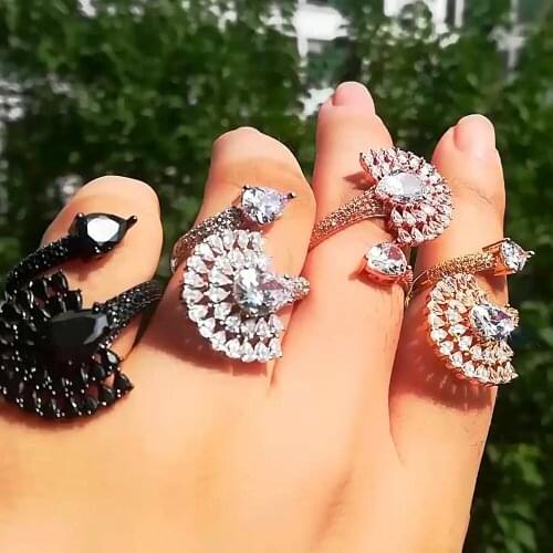 4Colors Personality Cubic Zirconia Finger Rings for African Adjustable Women Crystal Wedding Engagement Ring Statement Jewelry