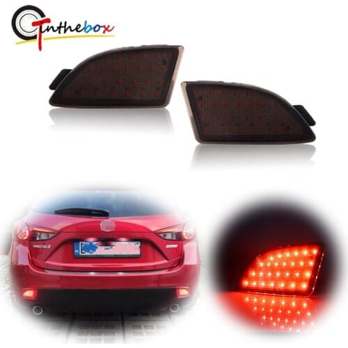 Red LED Rear Bumper Reflector Lights Function as Tail/Brake Light Rear Fog Light, Turn Signal Light For 2013-up Mazda 3 Axela BM