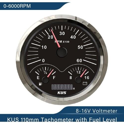 KUS 110mm 3 in 1 Multifunction Gauge Tachometer Fuel Level 12V Voltmeter for Auto Marine with Backlight