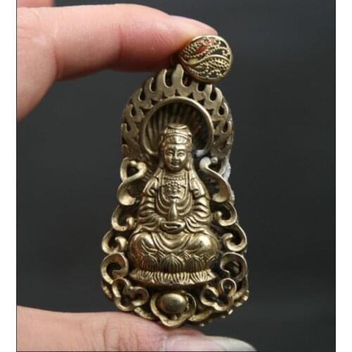 Small Curio Chinese Bronze Buddhism Kwan-yin Guan Yin Goddess Pendant