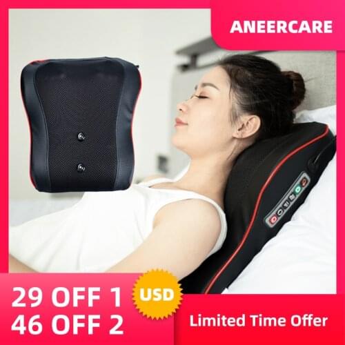 Aneercare Kneading Massage Pillow Body Electric Healthy Home Car Shiatsu Massager Neck Shoulder Back Infrared Heating Pain