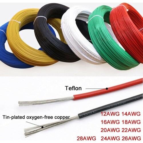 UL1332 multi-strand high temperature PTFE tinned copper wire 22AWG 24AWG 26AWG 28AW multicolor insulated electronic cable