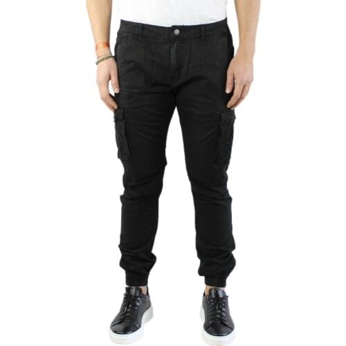 Man Cargo pants black side pockets Slim Fit cotton trousers with pockets