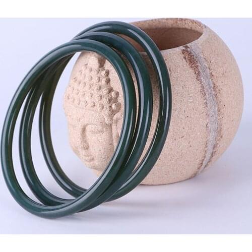 Natrual Heitan Jade Bangles Dark Green Jade Round Bracelets Womens Bangles