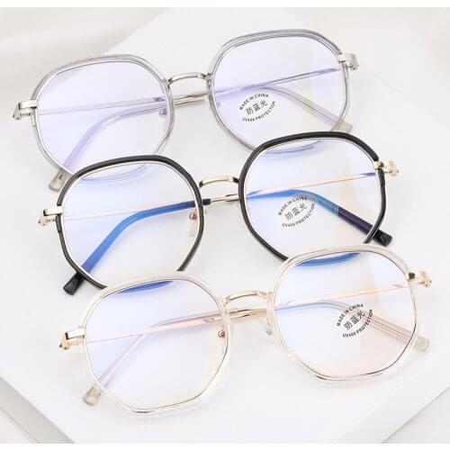 Fashion Metal Myopia Glasses Women Men Anti Blue Light Glasses Optical Computer Eyeglasses Retro Polygon Alloy Frame Eyewear