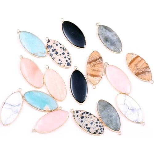 Natural Stone Agates Oval Amazonite Flash Labradorite /Rose Quartzs Pendants for Necklace Jewelry Making Womnen Gift 21x45mm
