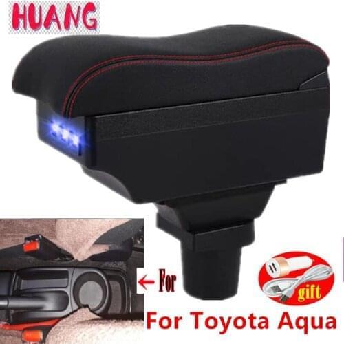For Toyota Aqua Armrest For Toyota Aqua Prius C Interior Parts special Retrofit Car Armrest Center Storage box with USB LED