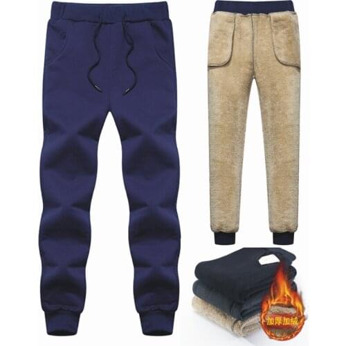 Mens Winter Pants Classic Brand Sweatpants Super Warm Thick Pants Cashmere Trousers for Men Fleece Male Long Outdoors Pants Men