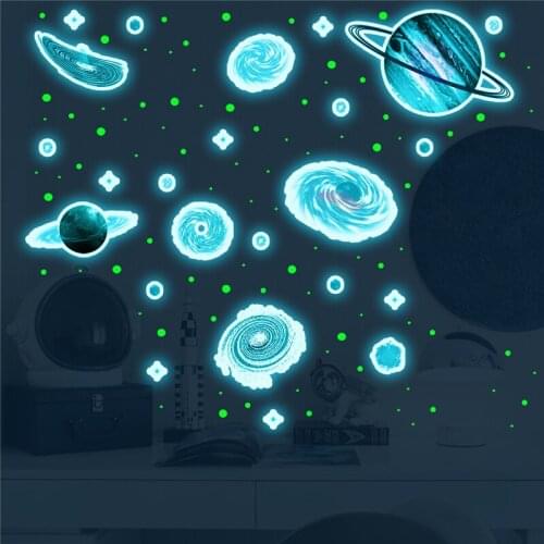 Tofok Luminous Sticker Blue Universe Planet Children Room Bedroom Ceiling Wall Wallpaper Stairs Moon Stars Fluorescent DIY Mural