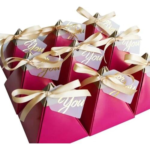 Triangle Fushia Dark Pink Rose Red Wedding Paper Box Paperboard Candy Sweet Holder