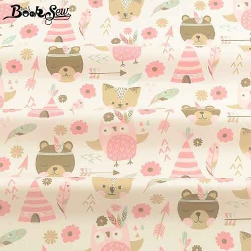 Booksew 100% Cotton Twill Baby Fabric For Dolls Cartoon Animals Quilting Fabric Patchwork Sewing White Cloth Textile DIY Tissu