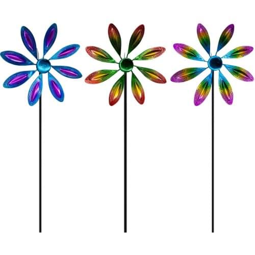Outdoor Garden Wind Spinner Rotating Iron Windmill Decorative Crafts Rainbow Color Pinwheels plug-in Lawn Party Decor Windmill