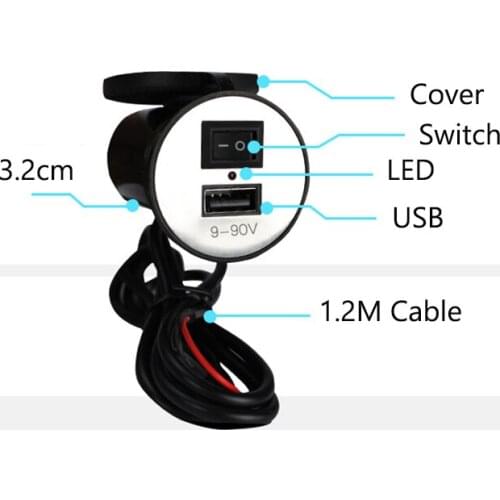 USB 12V charger for 5V 1A / 2.1a motorcycle charger, adapter, power socket for mobile phone for Ducati