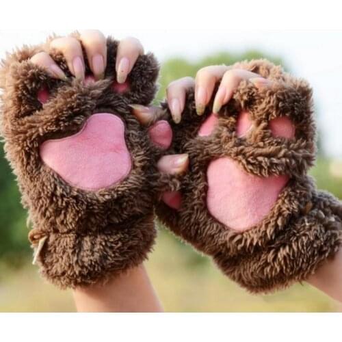 Halloween Christmas stage perform prop Cosplay cat bear Paw Claw Glove women child winter fluffy plush Glove Mittens party favor