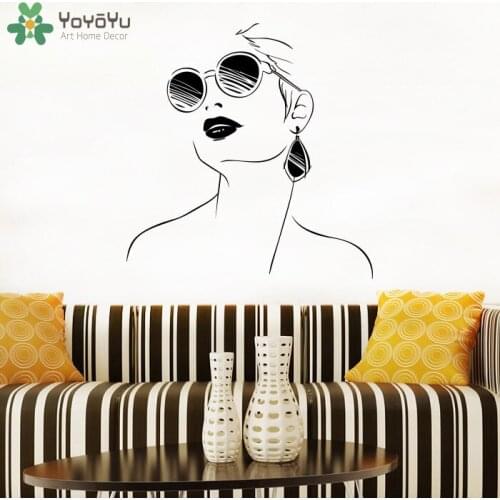 Girls Beauty Salon Wall Decal Woman Glasses Sexy Lips Wall Stickers Vinyl Removable Interior Window Decor Art Mural FashionSY414