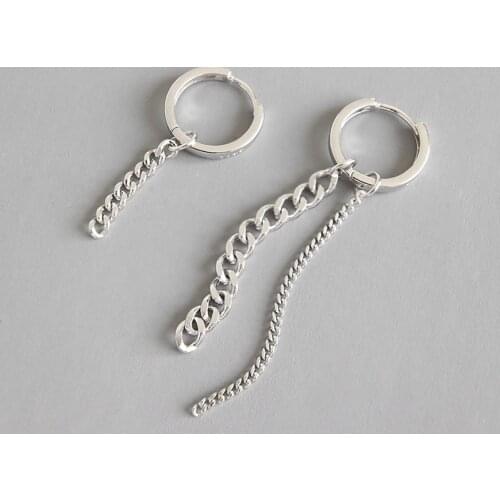 Asymmetrical real 925 sterling silver chains long tassel earrings for women fine jewelr, punk woman drop earrings fashion earing