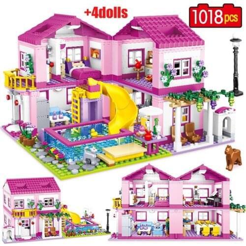 1018pcs City 1 Change 3 Summer Double-storey Villa House Building Blocks Friends DIY Garden Flower Figures Bricks Toys For Girls