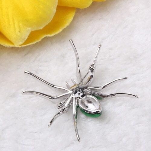 2pcs Green Purple Enamel Crystal Rhinestones Spider Insect Clip Pin Brooch