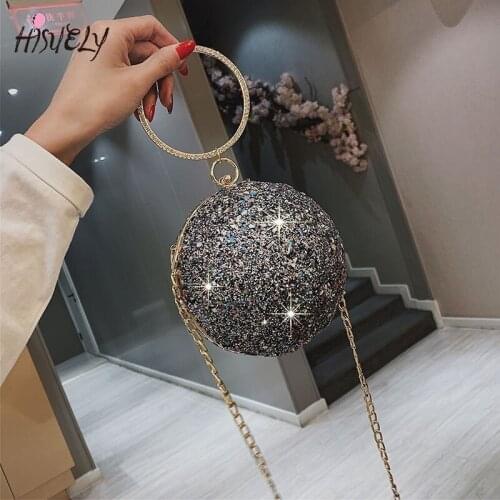 2021 Fashion Round Chains Evening Bags Designer Top-Handle Women Handbags Luxuey Sequins Crossbdoy Bag Lady Party Purses Clutchs