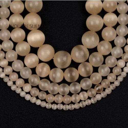4/6/8/10/12mm Natural Champagne Golden Round Cat Eye Stone Beads Loose Spacer Beads For Jewelry Making DIY Charms Bracelet 15