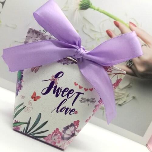 50pcs Light Purple Flower Butterfly Wedding Paper Gift Jewelry Candy Chocolate Box Anniversary Valentines Day Favor